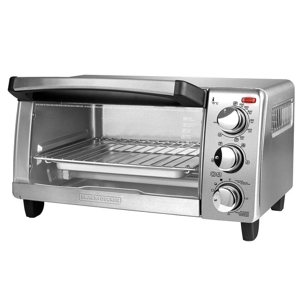 Horno Tostador Eléctrico - 1150W Capacidad 4 Rebanadas - color cromado - Black and Decker