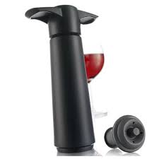 Bomba Al Vacio Vacu Vin 1 Tapon Y Vertidor Para Conservar Vino Color Negro