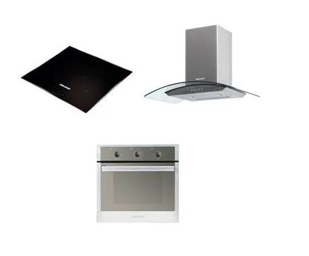 Combo De Cocina De Inducción Challenger Sl6060 Incluye Horno He2502 Y Campana Extractora Cx4800 Color Negro Con Gris