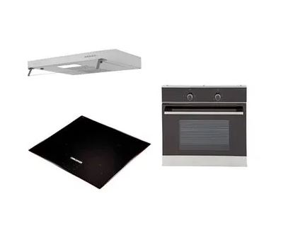 Combo Cocina De Inducción Challenger Sl6060  Incluye Campana Extractora Cx4300 Y Horno He2502 Color Negro Con Gris