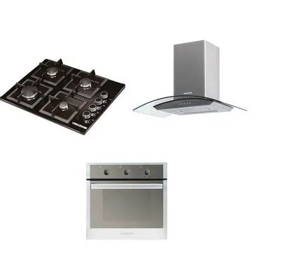 Combo Cocina A Gas Challenger Sq6759  4 Quemadores Incluye Horno He2750 Y Campana Extractora Cx4800 Color Negro Con Gris