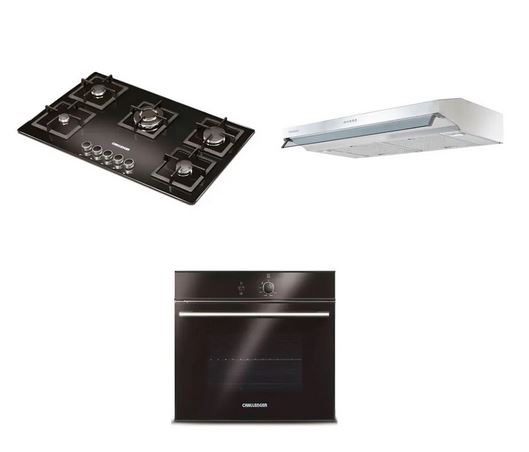 Combo Cocina A Gas Challenger Sq6759 4 Quemadores Incluye Horno He2651 Y Campana Extractora Cx4300 Color Negro Con Gris