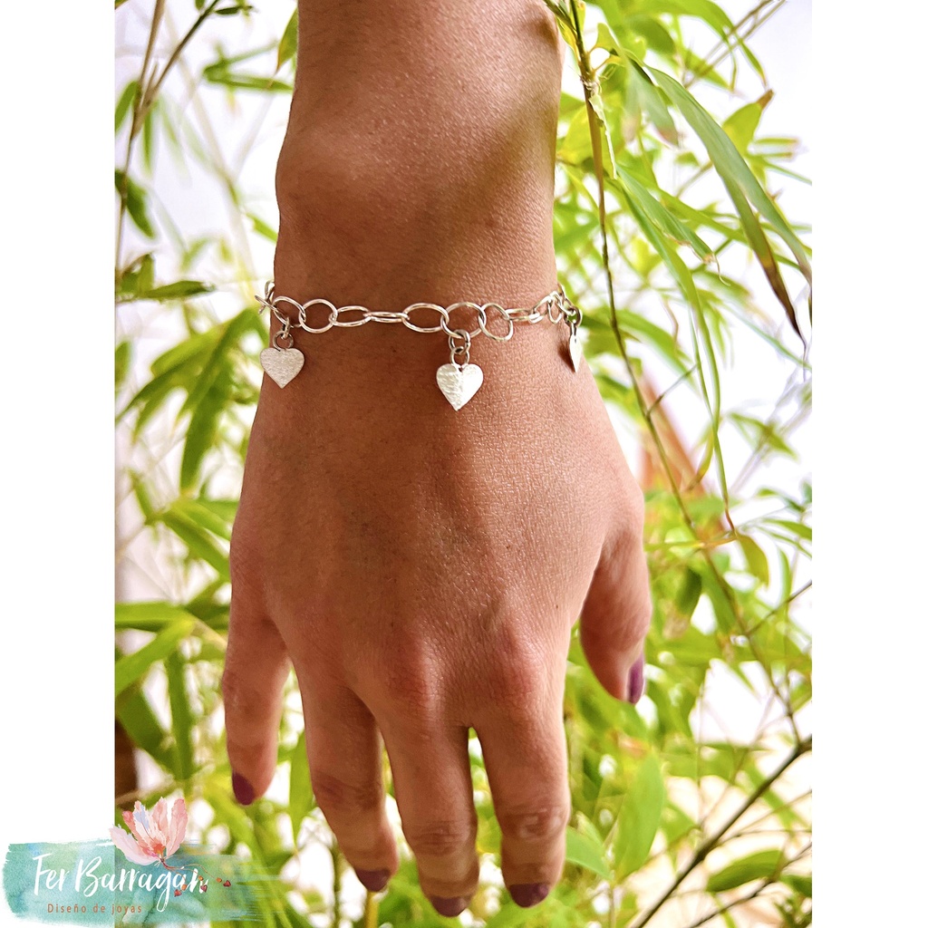 Pulsera 3 Corazones De Plata