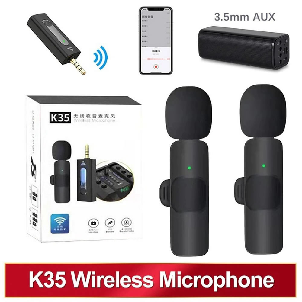 Microfono Inalambrico 2 Personas Celular/Parlante/Amplificador 3.5Mm K35-Dual