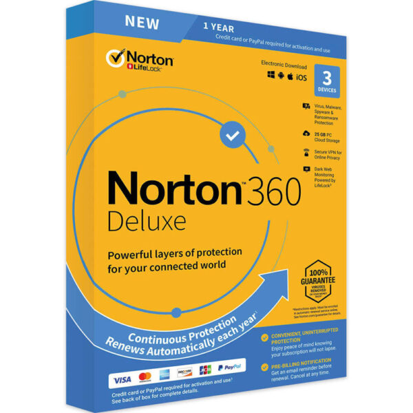 Norton Antivirus 360 Deluxe – 3 Dispositivos – 25Gb – 1 Año