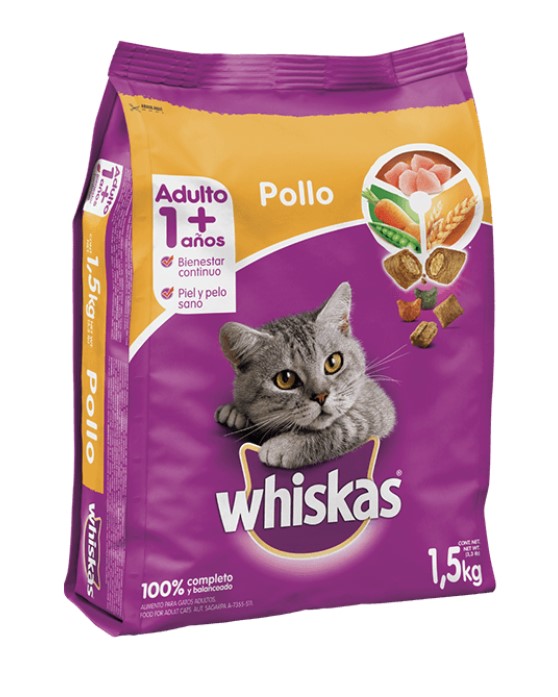 Alimento Para Gatos Whiskas Pollo Y Leche Seco Mx 1.5Kg
