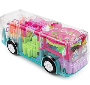Autobús mecánico transparente de juguete, juguete con luces y música (autobús)