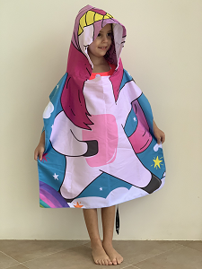 Toalla kids tipo poncho para niños - diseño unicornio