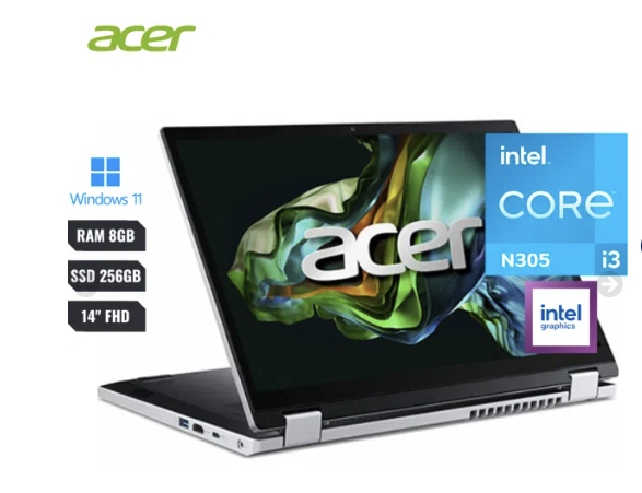 Laptop Acer 2 In 1 360° Intel Core I3 N305 (12va) 8gb Ram Ssd 256gb “14