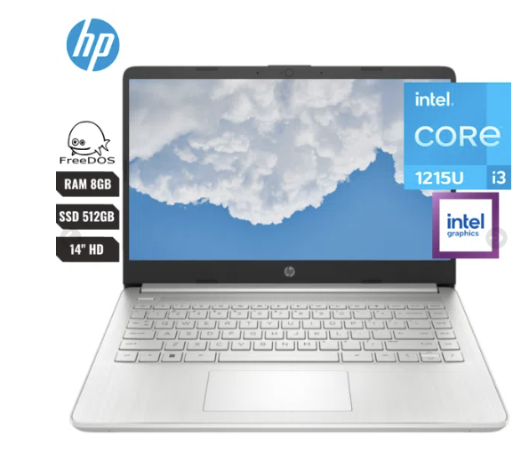 Laptop Hp Laptop 14-dq5012la Core I3 1215u (12va) 8gb Ram (2 Slots) 512gb Ssd 14″