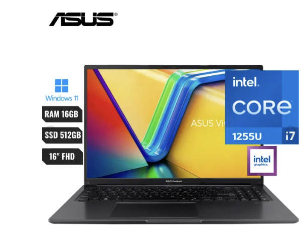 Laptop Asus Vivobook 16 Intel Core I7 1255u (12va) Ram 16gb Ddr4 Ssd 512gb 16″ Fhd (1920×1080)