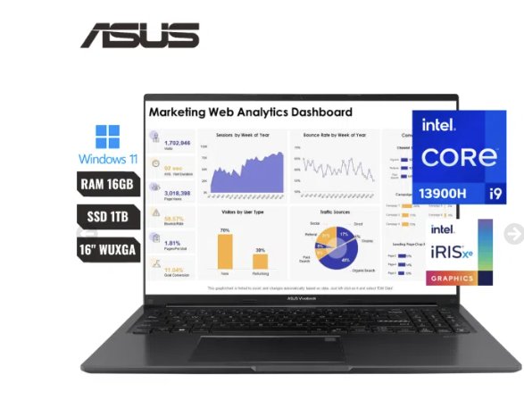 Laptop Asus X1605va-mb400 Intel Core I9 13900h (13va) Ram 16gb Ssd 1tb 16″