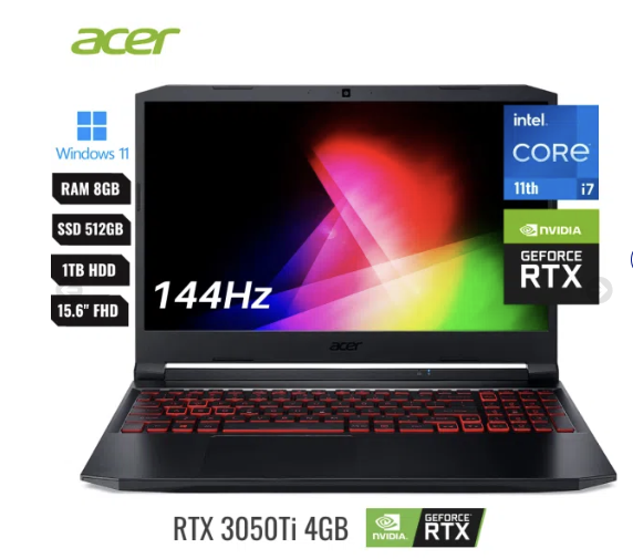 Laptop Acer Nitro 5 Gaming Intel Core I7 11800h (11va) Ram 8gb ( Ssd 512gb Pcei + Hdd 1tb ) 15.6