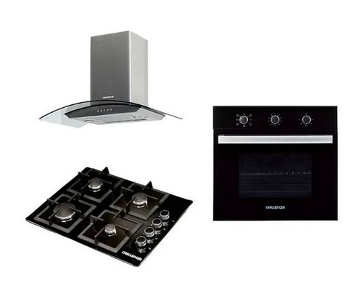 [40099] Combo Cocina A Gas Challenger Sq6759  4 Quemadores Incluye Horno He2750 Y Campana Extractora Cx4800 Color Negro