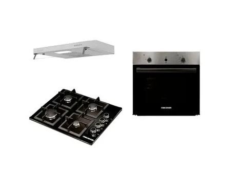 [40096] Combo Cocina A Gas Challenger Sq6759 4 Quemadores Incluye Horno Hg2555 Y Campana Extractora Cx4300 Color Negro Con Gris