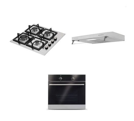 [40094] Combo Cocina A Gas Challenger Sq6759 4 Quemadores Incluye Horno He2750 Y Campana Extractora Cx4300 Color Negro Con Gris