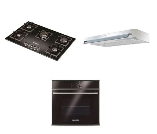 [40092] Combo Cocina A Gas Challenger Sq6759 4 Quemadores Incluye Horno He2651 Y Campana Extractora Cx4300 Color Negro Con Gris