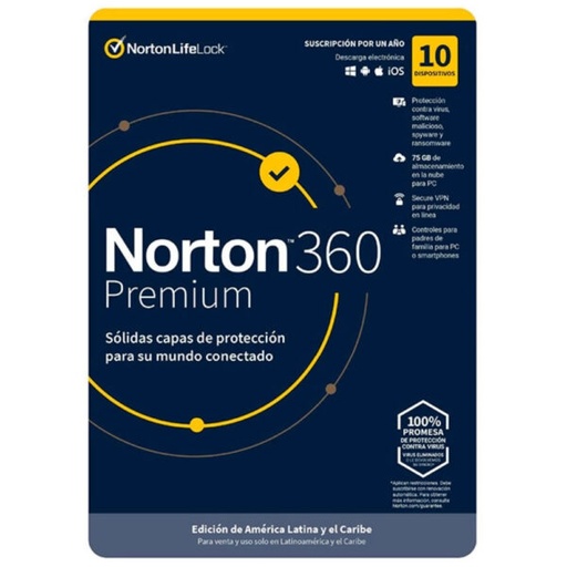 [gadget_12c] Norton Antivirus 360 Premium – 10 Dispositivos – 75Gb – 1 Año
