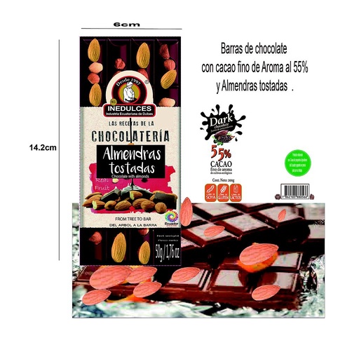 [AL5065] Almendras  Tostadas  Con Chocolate Fino De Aroma En Barritas 50 Gramos 