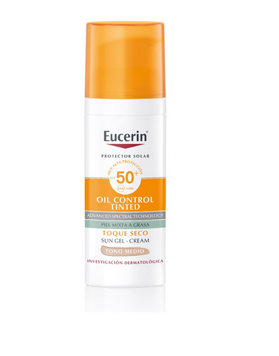 [glamo_53] Eucerin Sun Fluido Gel Toque Seco Oil Control SPF 50+ Tinte Medio de 50 ml