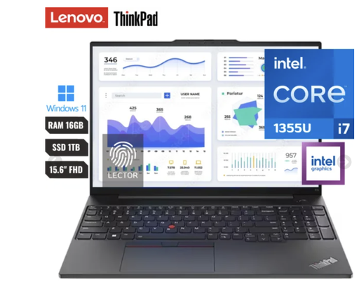 [008012] Laptop Lenovo Thinkpad E16 Gen 1 Intel Core I7 1355u (13va) Ram 16gb (hasta 32gb) Ssd 1tb Pcie 16”