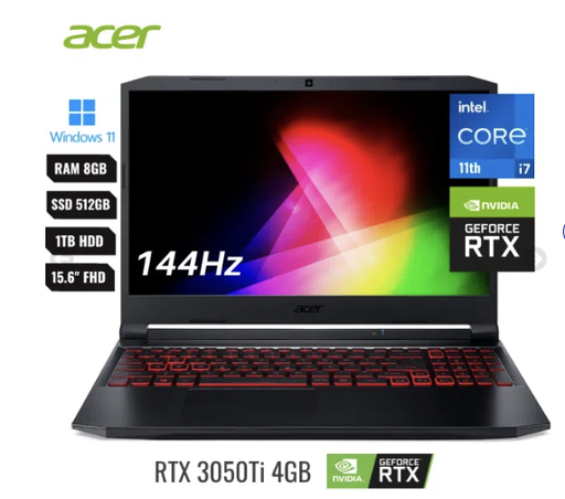 [007130] Laptop Acer Nitro 5 Gaming Intel Core I7 11800h (11va) Ram 8gb ( Ssd 512gb Pcei + Hdd 1tb ) 15.6